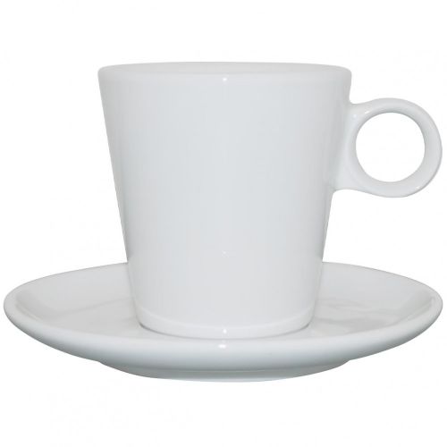 Witte Lukas Cappuccino SET met een inhoud van 19.5 cl. zowel kopje als schotel geschikt voor bedrukken